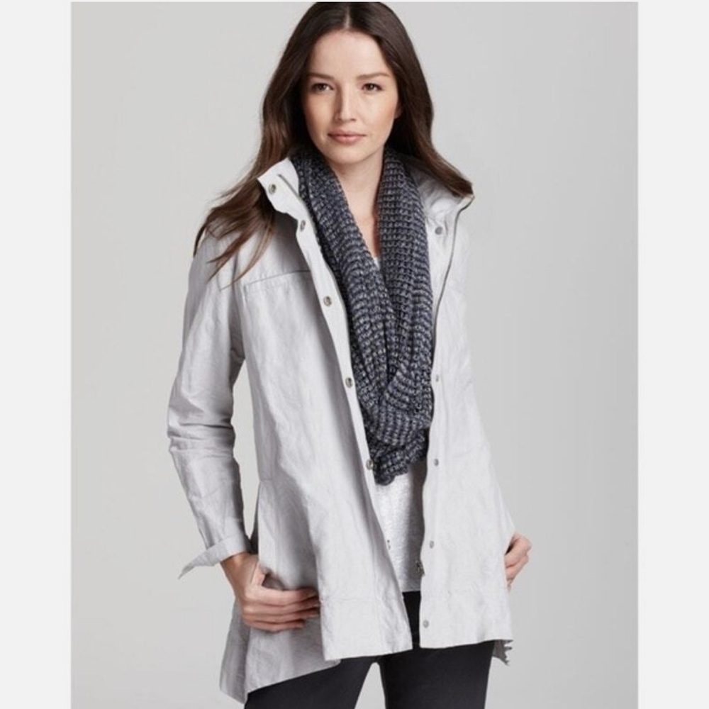 Eileen Fisher Jacket Rumpled Organic Cotton Blend M Medium zip hooded A Line - Picture 3 of 14